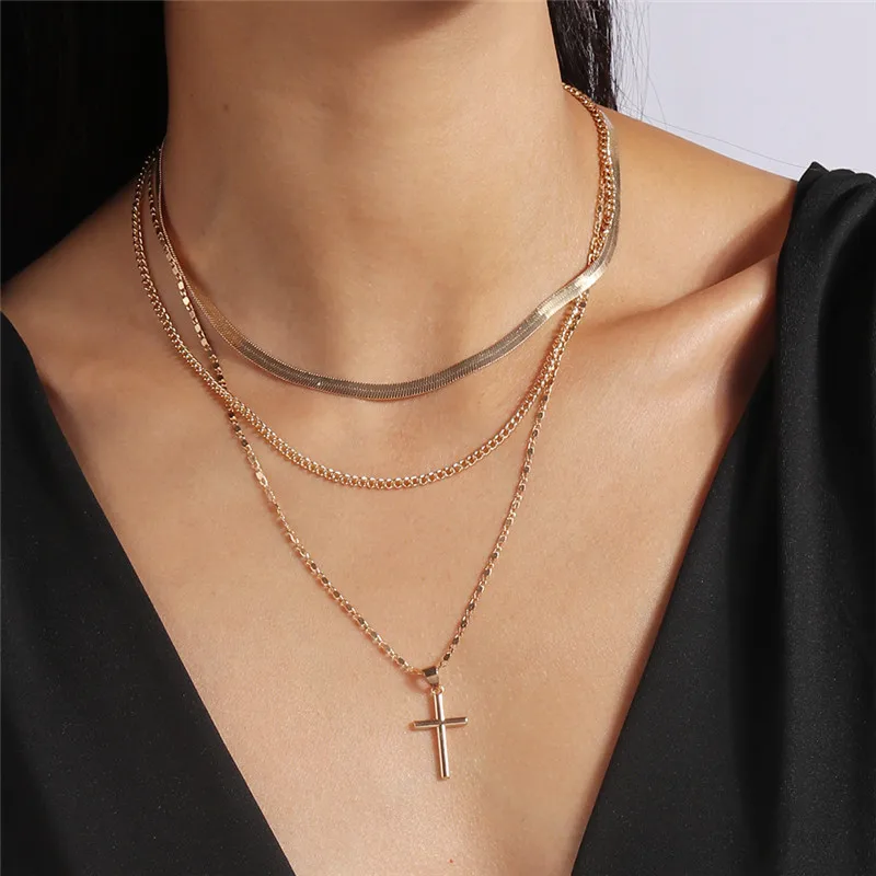 Vintage Kreuz Anhänger Halskette für Frauen Gold Silber Farbe Mehrschichtige Ovale Perlen Kette Halskette Minimalismus Weiblichen Schmuck – Detail 11
