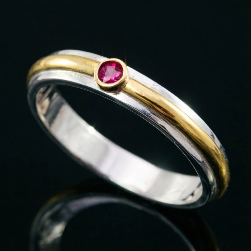 Fashion Minimalist Inlaid Tiny Synthetic Zirconia Two Tone Thin Ring Women Elegant Temperament Festival Commuting Dazzle Jewelry