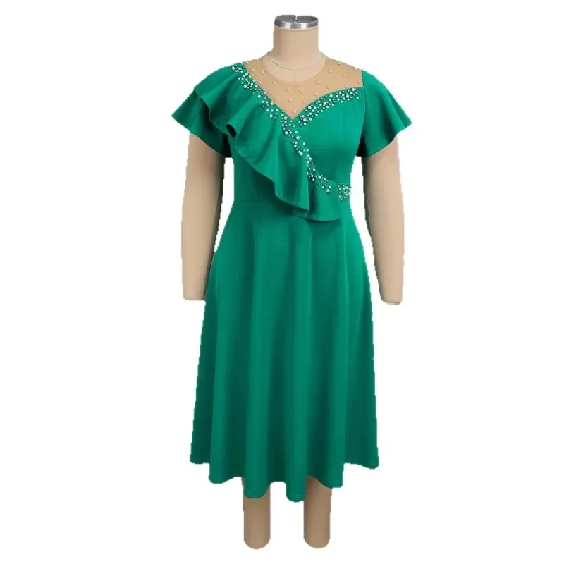 L-4XL حجم كبير فساتين الأفريقية للنساء الخريف أنيقة الأفريقية قصيرة الأكمام شبكة البوليستر ميدي فستان Dashiki أفريقيا الملابس #5