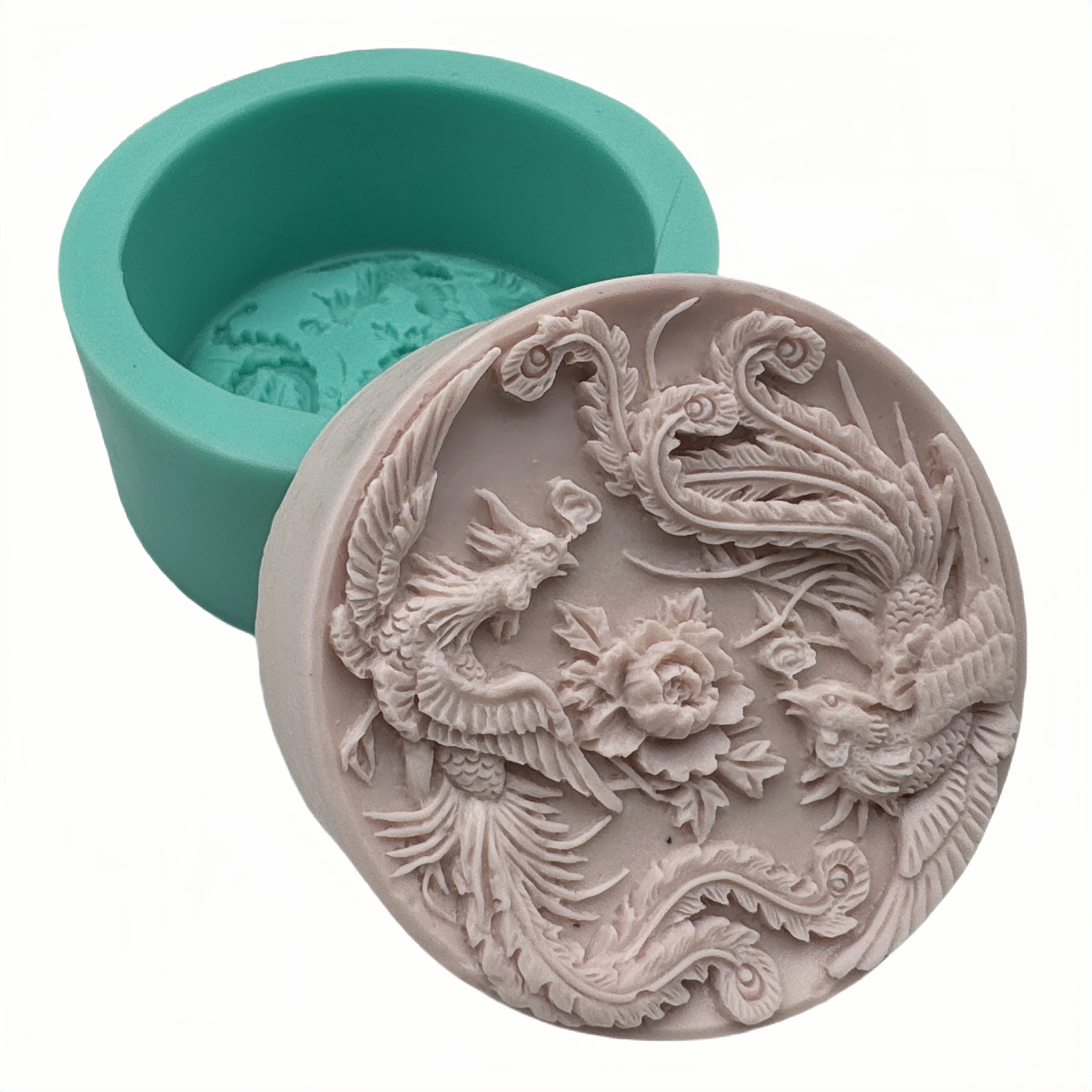 Phoenix Design Art Soap Molds Round Silicone Mold for Natural Soap Making Cake Wax Aromatherapy Gypsum Mold