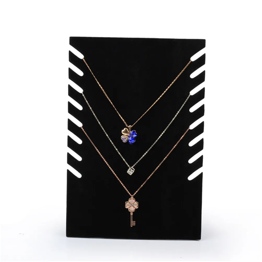 

Black Rectangular Jewelry Display Stand with Flocking Surface Necklace Holder Organizer for Home Store Trade Show Pendant