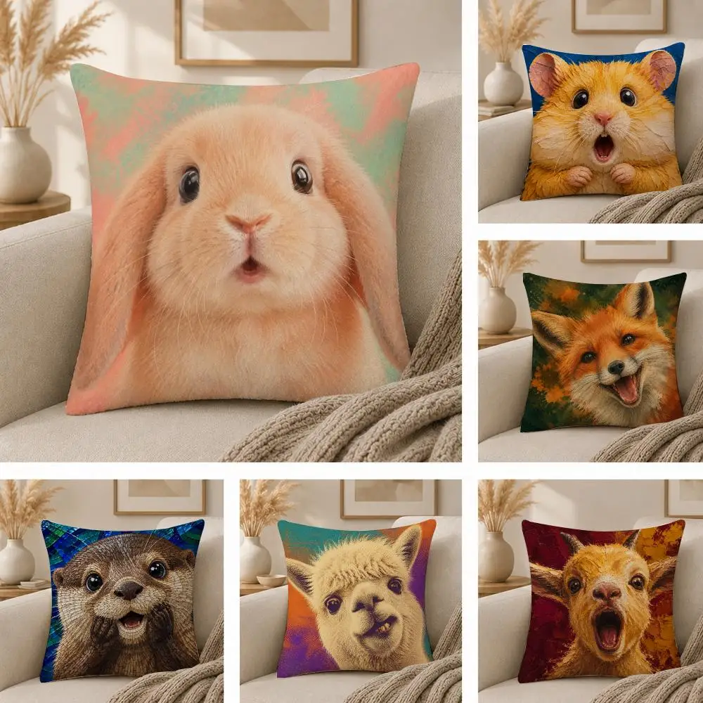 Funny Animal Wall Art Gift Cushion Cover  Plush Fabric Soft Double Sided Print Sofa Cushion Cover Throw Pillow Covers