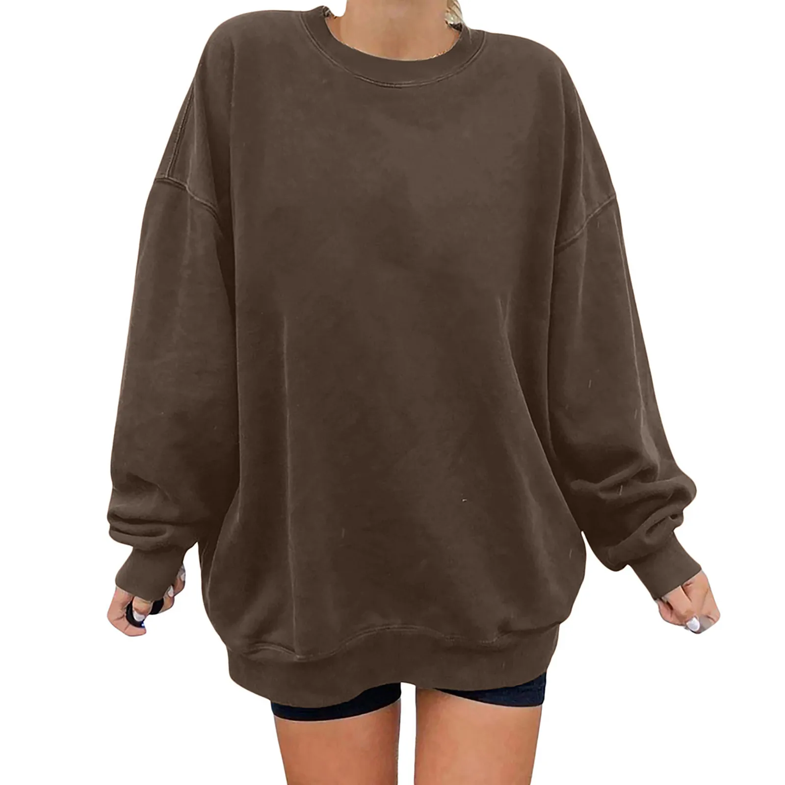 Oversize Sweatshirt Solid Color Lamb Hair O-Neck Long Sleeve  Sweatshirt Korean Fashion Loose Hoodies Streetwear Harajuku