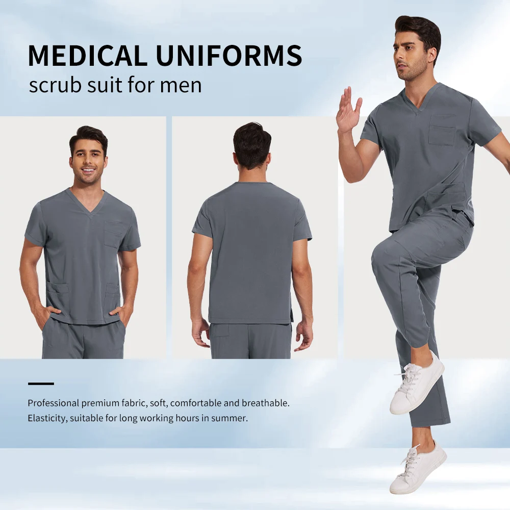 ชุดแพทย์สัตว์เลี้ยงหลากสี Niaahinn ชุดแพทย์ผ่าตัดสำหรับผู้ชาย เสื้อผ้าทำงานทางการแพทย์ ชุดยูนิฟอร์มแขนสั้น+กางเกง