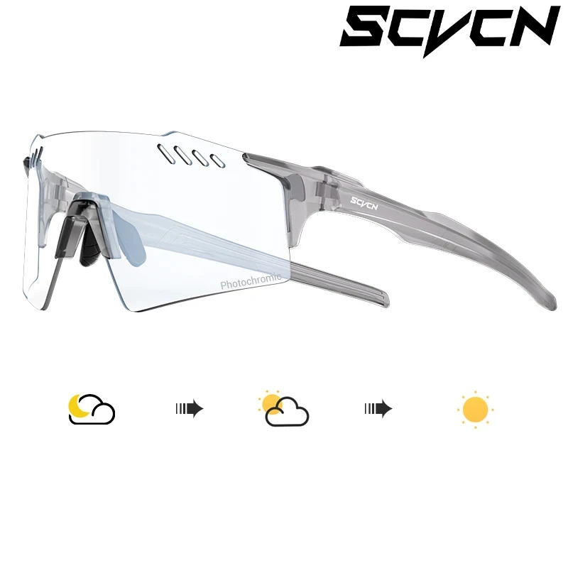 SCVCN Color Photochromic UV400 Sunglasses Cycling Glasses Sports for Men Mountain Bike Road Bicycle Eyewear Fashion Goggles MTB