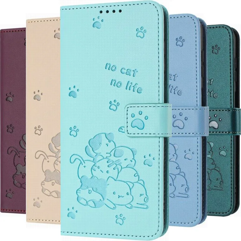 Cute Cats Flip Phone Case For Samsung Galaxy S8 S9 S10 Lite S10E S20 S21 FE S22 Ultra Plus + Cash Wallet Card Slots Stand Coque