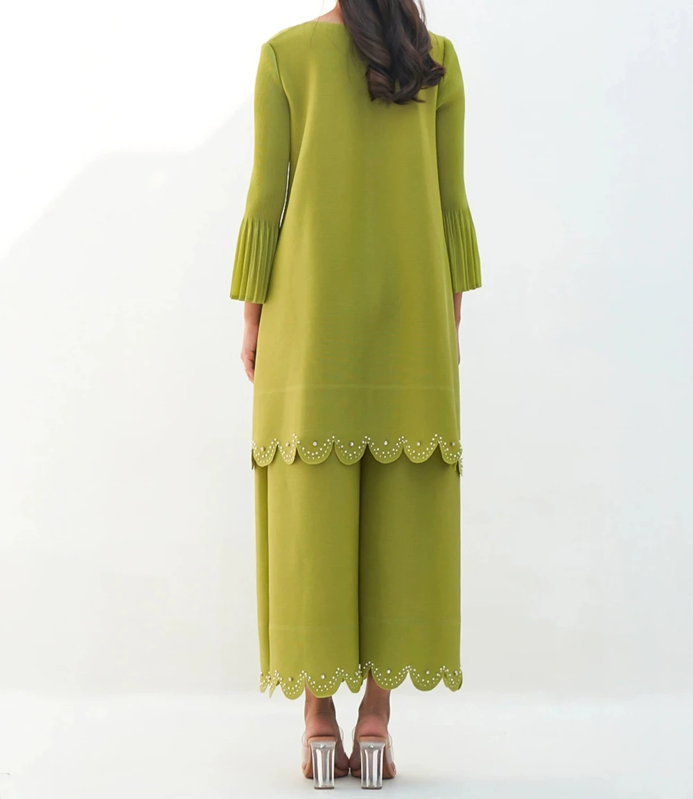 플러스 사이즈 여성용 투피스 상의, 루즈핏 크롭 팬츠, 플리츠 슬리밍 슈트, 아프리카 및 유럽 스타일-GZXX1018