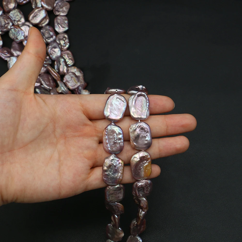 Purple Baroque Pearl 15x19mm Rectangle Natural Freshwater Pearl Flat Loose Bead 1strand for DIY Necklace Bracelet Earring