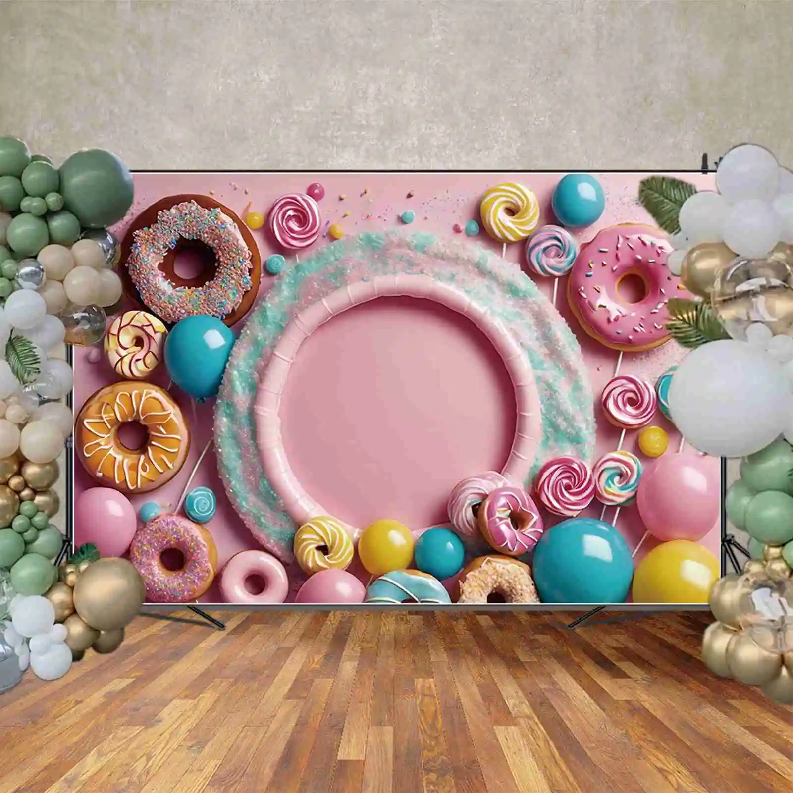 MOON.QG colorato ciambella compleanno sfondi bambini Dessert lecca-lecca palloncino sfondo personalizzato puntelli fotografia festa