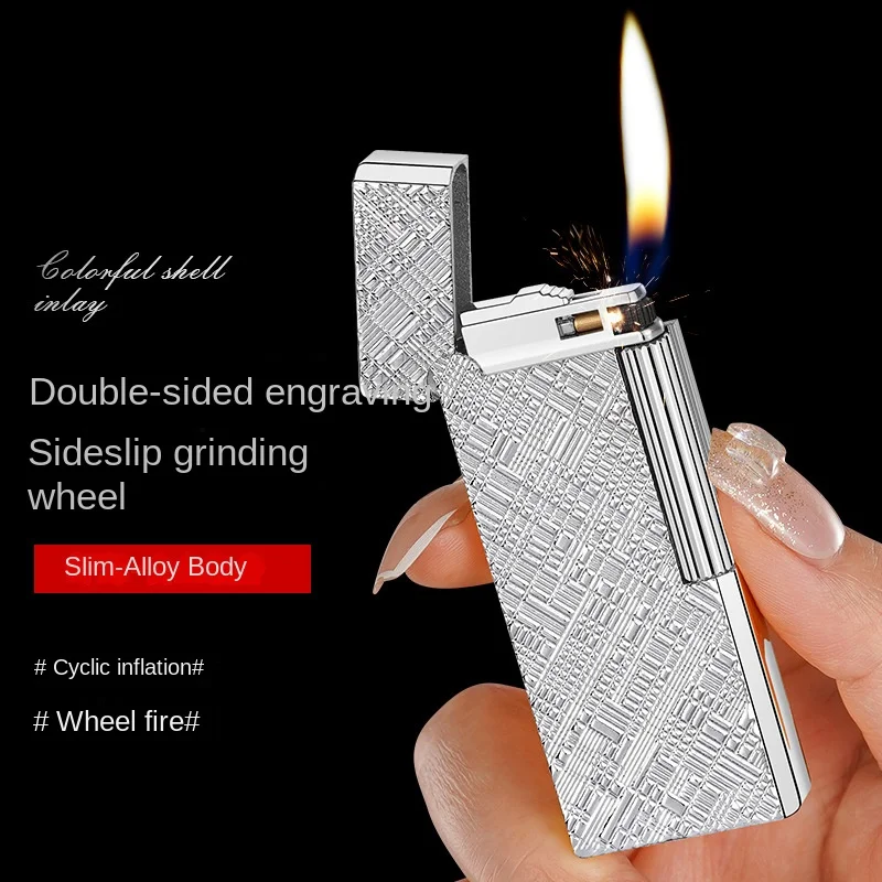 Ultra Thin Long Strip Wheel Lighter Gas Lighters Butane Grinding Wheel Flame Mini Metal Gadgets for Men Smoking Accessories