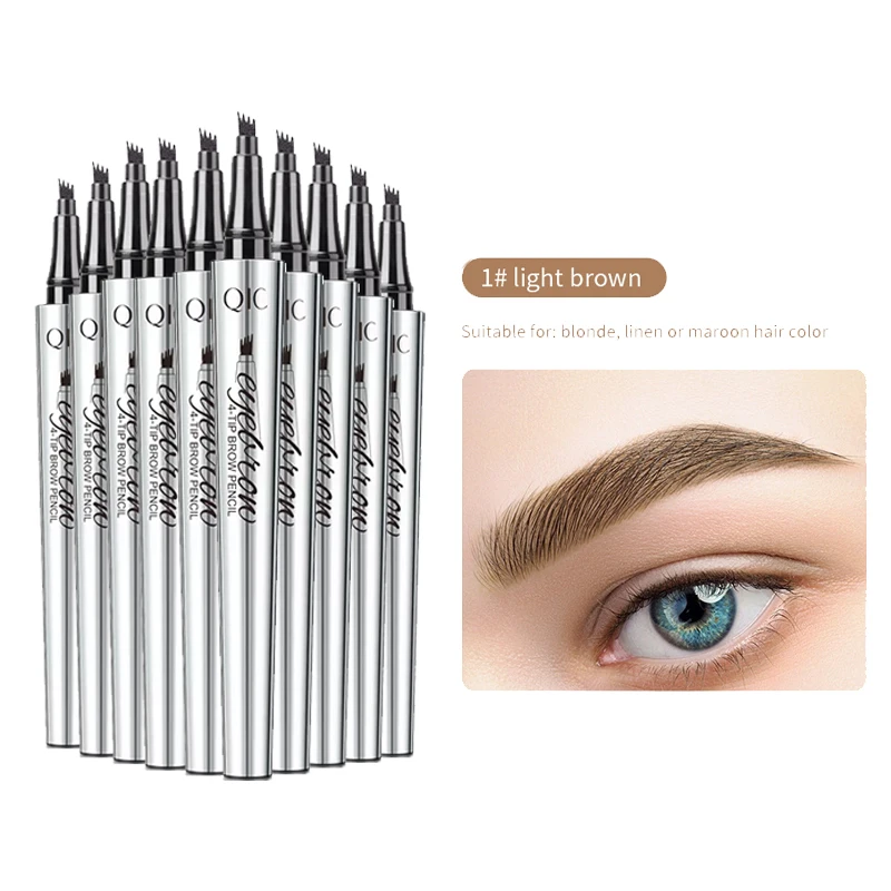 QIC Eyebrow Tattoo Pen Waterproof Fork Tip Eyebrow Ink Pen 4 Heads Liquid Eyebrow Pen