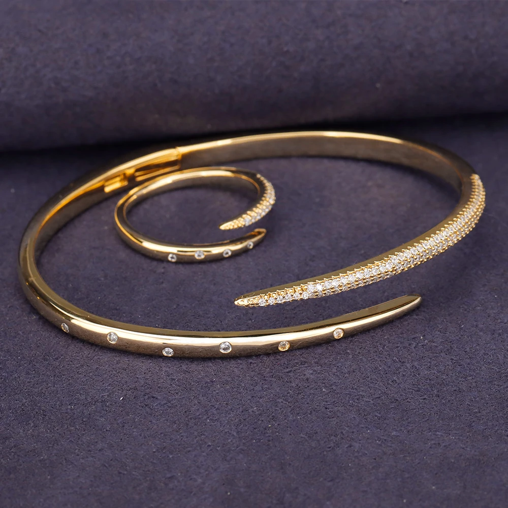 New Style Luxury 2 PCS Jewelry Set For Wedding Cubic Zirconia Resizable Bangle & Ring Sets High Quality Birthday Gift image 3