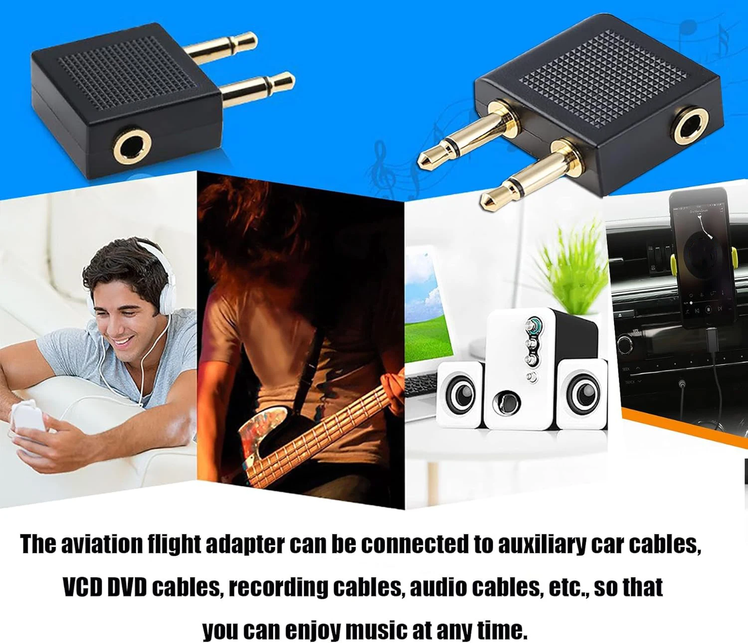 NEW 3.5mm Airline Airplane Earphone Headphone Headset Jack Audio Connector Plug Adapter for Airplane Travel Headphone Earphone