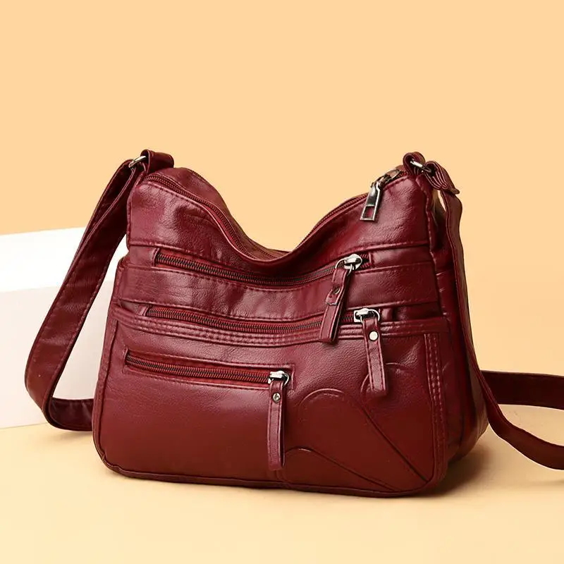 Fashionable Large Capacity Soft Leather Crossbody Bag for Middle-Aged Women Vegetable Buying Shoulder Bag Ladies Backpack