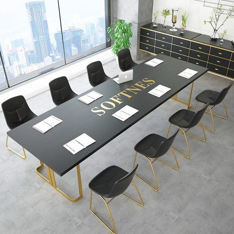 Nordic solid wood desk and chair company simple long conference table black paint negotiation training