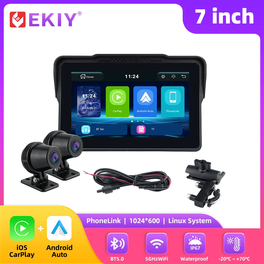 

EKIY 7-дюймовый мотоцикл CarPlay Беспроводной Android Авто Экран Мотоциклетная навигация Беспроводной Carplay Мотоцикл IP67 Водонепроницаемый