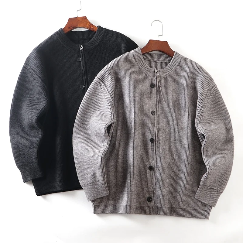 

American Retro Thiened Long Sve Knitted Sweater Men's Loose Open Cardigan Outerwear Casual Sle round Ne Autumn Winter