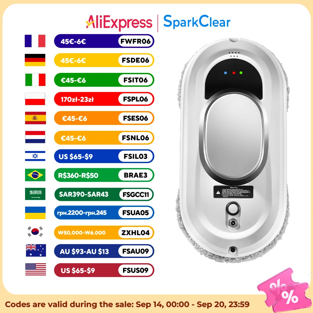 Electric Window Cleaning Robot 5600Pa Automatic & Remot Control Limpiacristales Vacuum Glass Washing Robot for Home Appliances