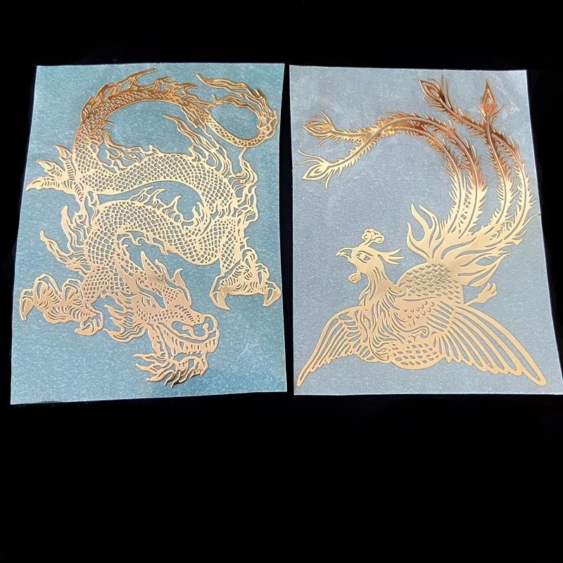 Gold and silver dragon and phoenix pattern sticker personality metal transfer sticker tiger universal decorative sticker