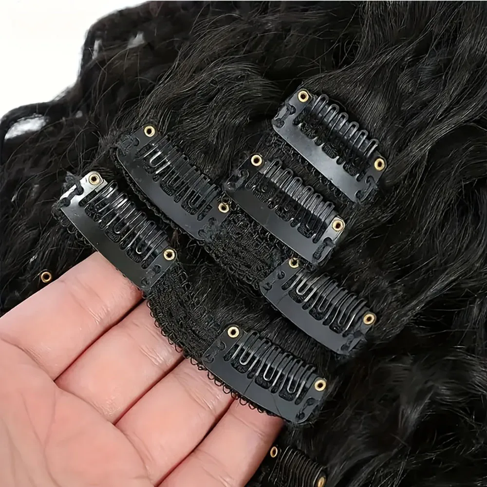 8-26 Inch Water Wave Clip In  Hair Extensions Brazilian Water Wave Clips Hair Extensions Natural Black Color Clip On For Women