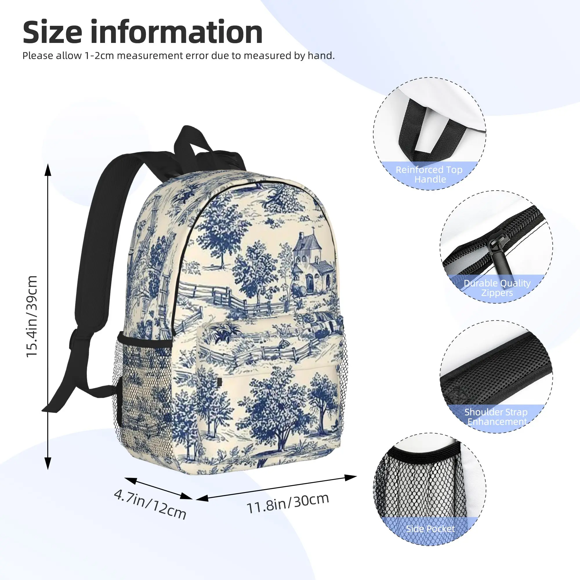Toile De Jouy Farmhouses Countryside DV6620… Backpack Hot Sale Daypack Boys Girls BookBag Shoulder Bags for Men Women School Bag