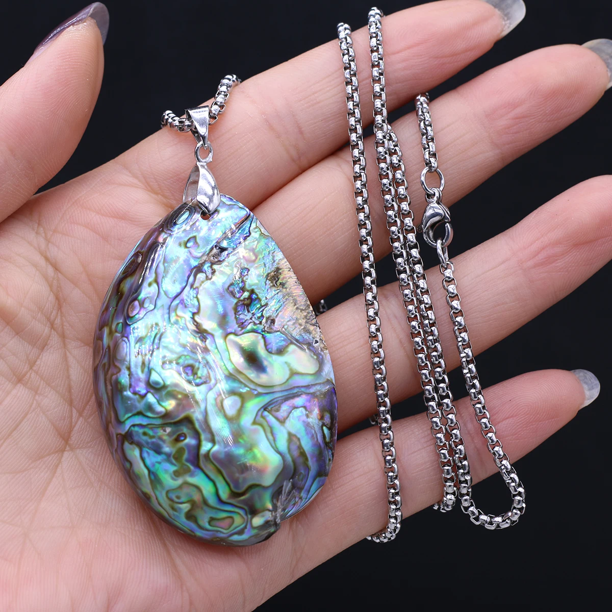 1pc Oval Abalone Shell Pendant Natural Shell Mother of Pearl Necklace for Women Pendants 60cm Stainless Steel Necklace Pendants