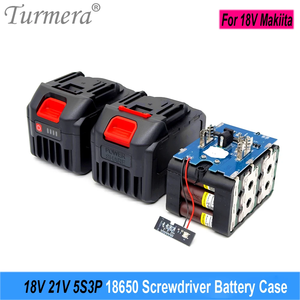 Turmera 18V 21V Obudowa baterii wkrętarki 5S3P 15X 18650 Uchwyt 5S 50A Max.100ABMS Nikiel spawalniczy do wymiany 20V Wiertarka elektryczna