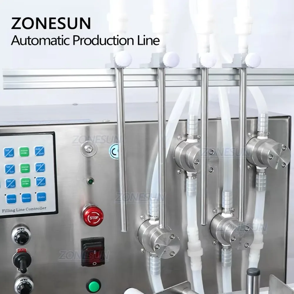 ZONESUN ZS-FAL180S Automatic Magnetic Pump Filling Capping Aluminum Foil Sealing Machine Line 4 Nozzles For Liquid