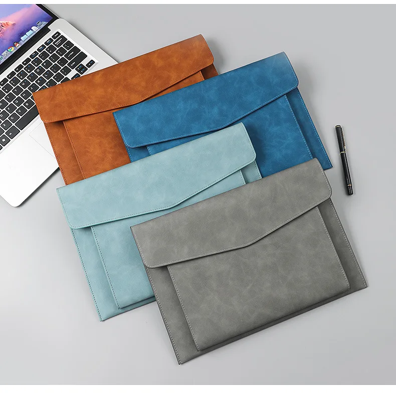 A4 Leather Folder Storage Bag with Large Capacity and Double-layer Notebook Briefcase for Office Contracts Protection Cover