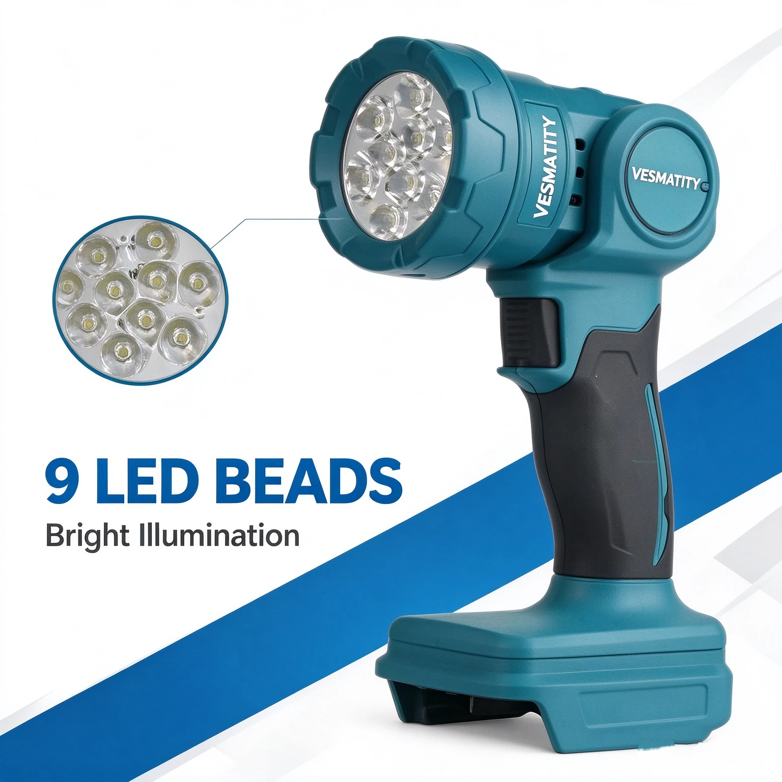 18V Cordless LED Work Rotatable Flashlight Outdoor Workshop Garage Emergency Handheld Lighting,No battery