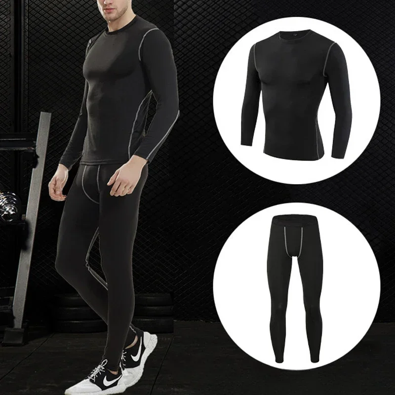 1pcs Men Long-sleeved Thermal Underwear Male Tight Fitting Fast Dry Elastic Fitness Suit Set Man Autumn Winter Sprots Wear