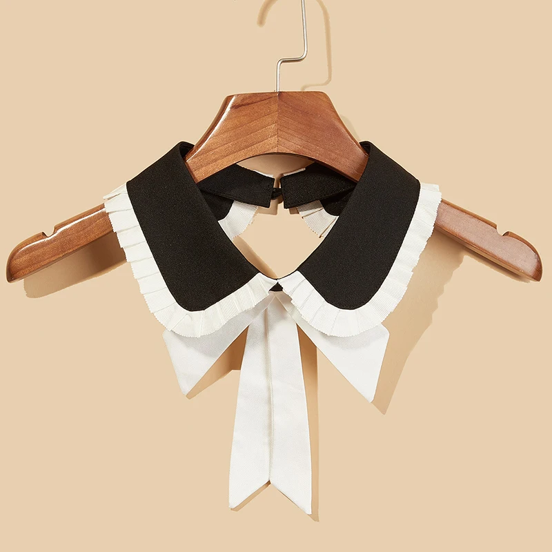 Schwarz-weiße Schleife mit plissiertem Rand, elegantes und modisches Hemd, vielseitige Dekoration, abnehmbarer Fake-Kragen – Detail 8