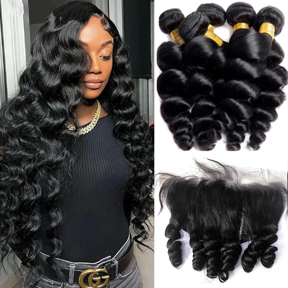 Loose Wave Bundles With Frontal 13X4 Malaysian Virgin 12A Human Hair 3Bundles With Closure Raw Hair HD Lace Closure With Bundles