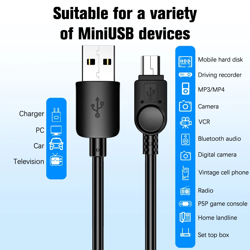 Boîtier de disque dur mobile USB 2.0 vers Mini USB 5 broches, chargeur de données rapide, alimentation V3, directions pour MP3, 4, voiture, DVR, GPS, TV, PS3, HDD, 1 m, 2 m, 3m