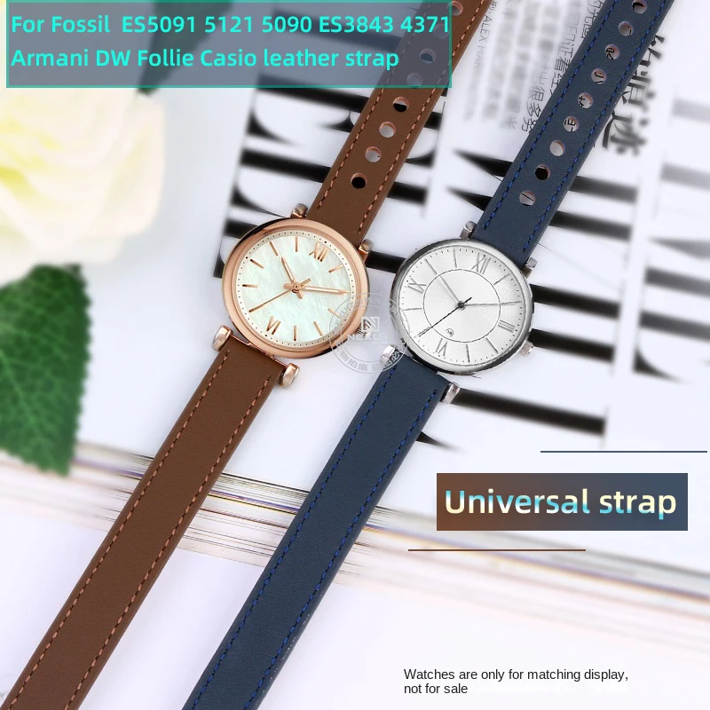 

Women genuine leather band For fossil leather strap ES5091 5121 5090 ES3843 4371 Armani DW Follie Casio universal wristband 14mm