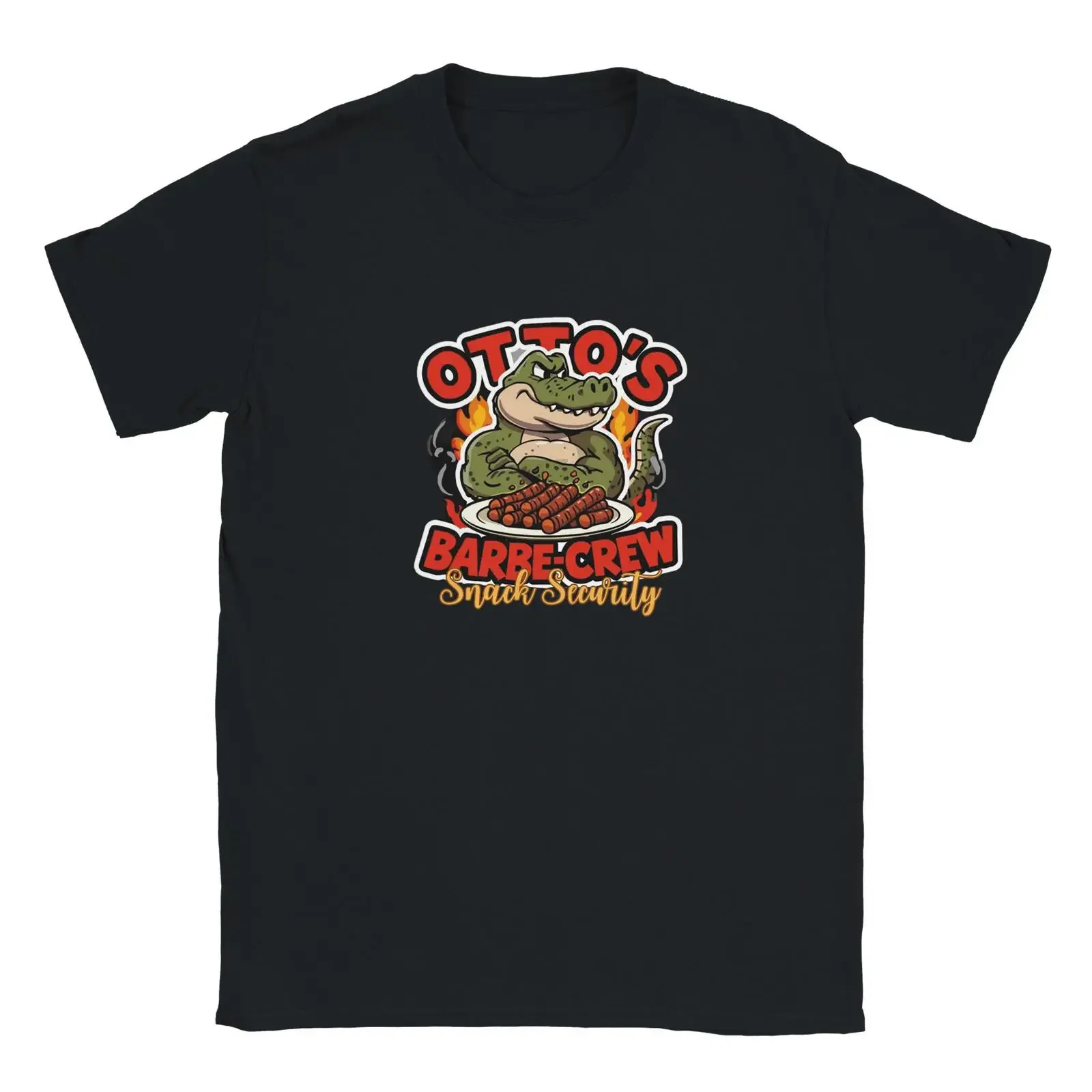 Funny BBQ Crocodile T Shirt Otto's Barbe Crew Snack Security Humorous Grill for Fans Masters vintage Washed fashion homme