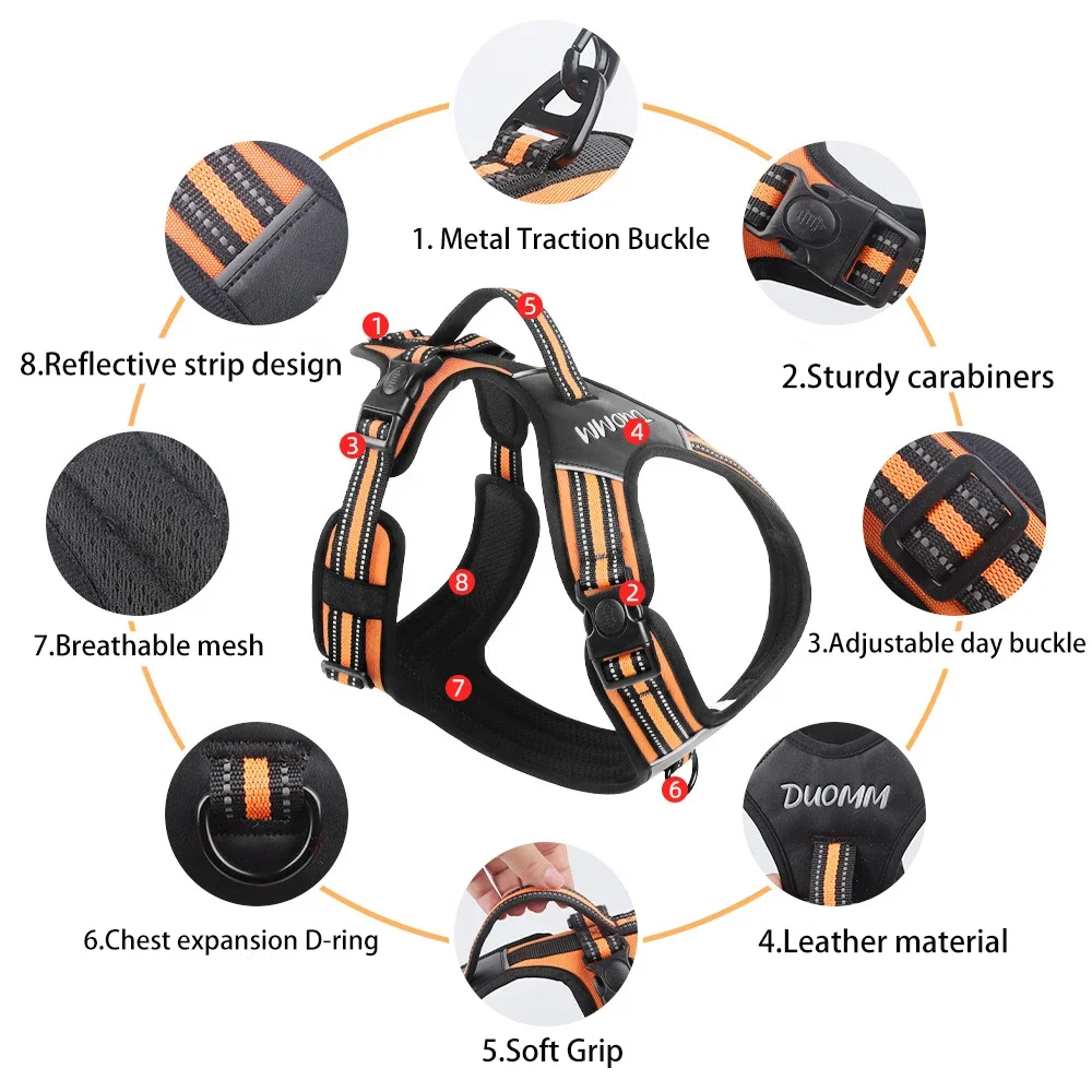 Large Dog Explosionproof Tactical Harness Vest Durable Pet Chest Strap Reflective Dog Harnesses Pet Training Walking Accessories