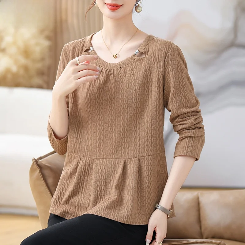

New Chinese Sle Faionable Mommy Autumn Wear Ele Small irt Middle Aged And ly Women's Clothing 2024 New T...