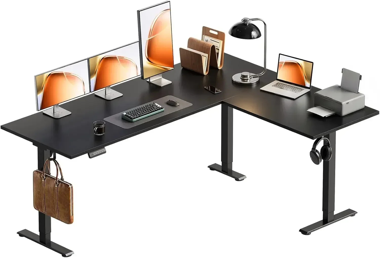 63 Inch Reversible L Shaped Electric Height Adjustable Corner Stand Up Desk Large Ergonomic Lift Computer Table Home Office Work