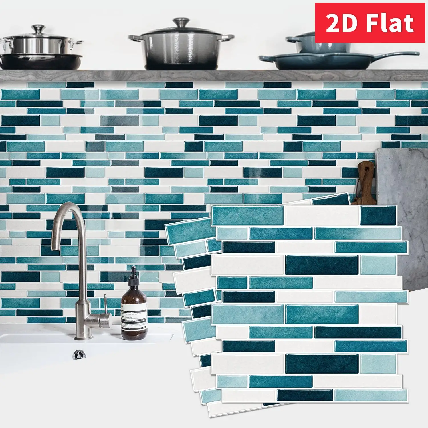 Teal Blue Stone Peel and Stick Tile 12×12 Inch Thick Foam Wall Sticker Anti Splash Bathroom Backsplash