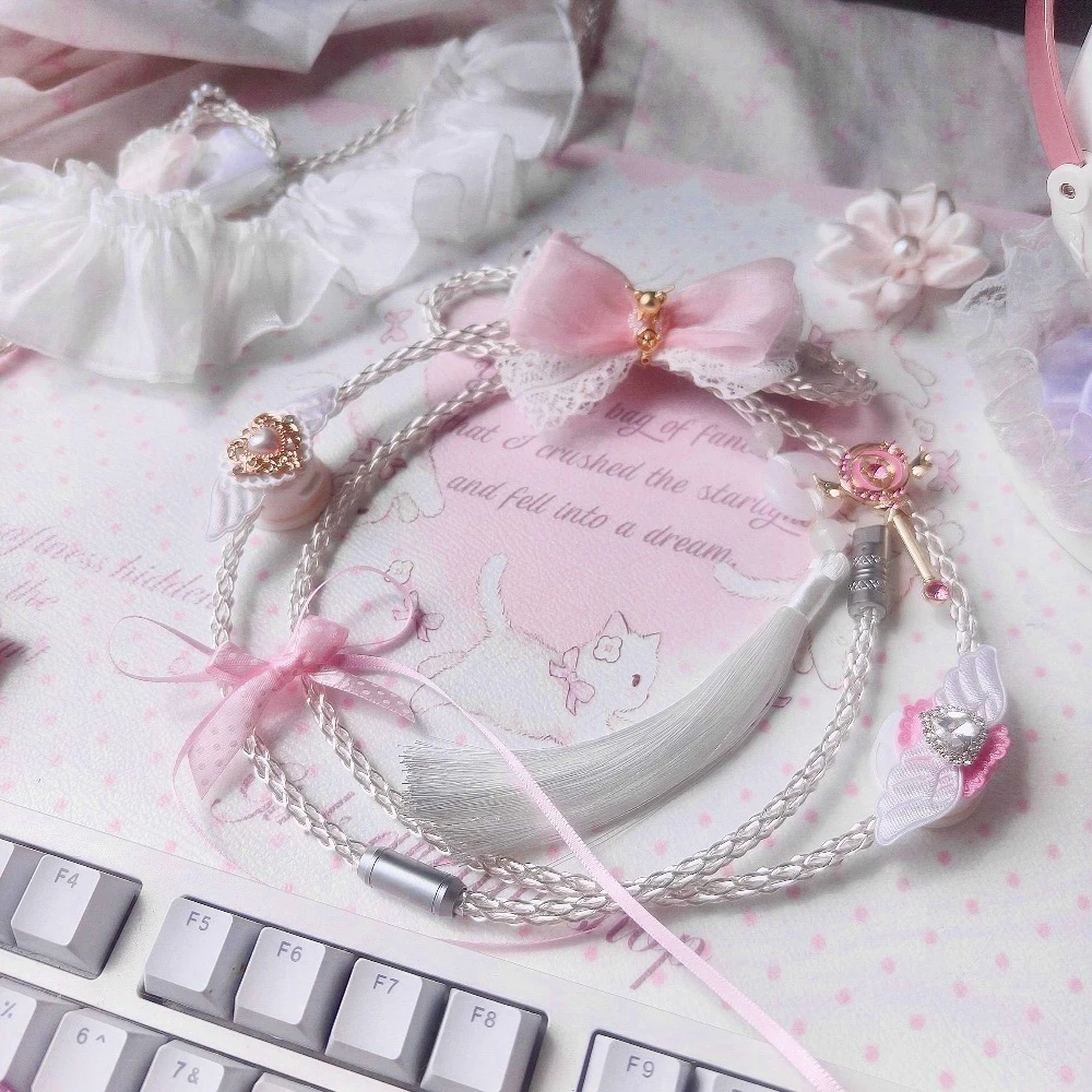 8K Luminous Keyboard Aviation Plug Cable Costom 1.3m USB-TypeC Cute Pink Keyboard Cable Spiral Single Crystal Copper Cable Gift
