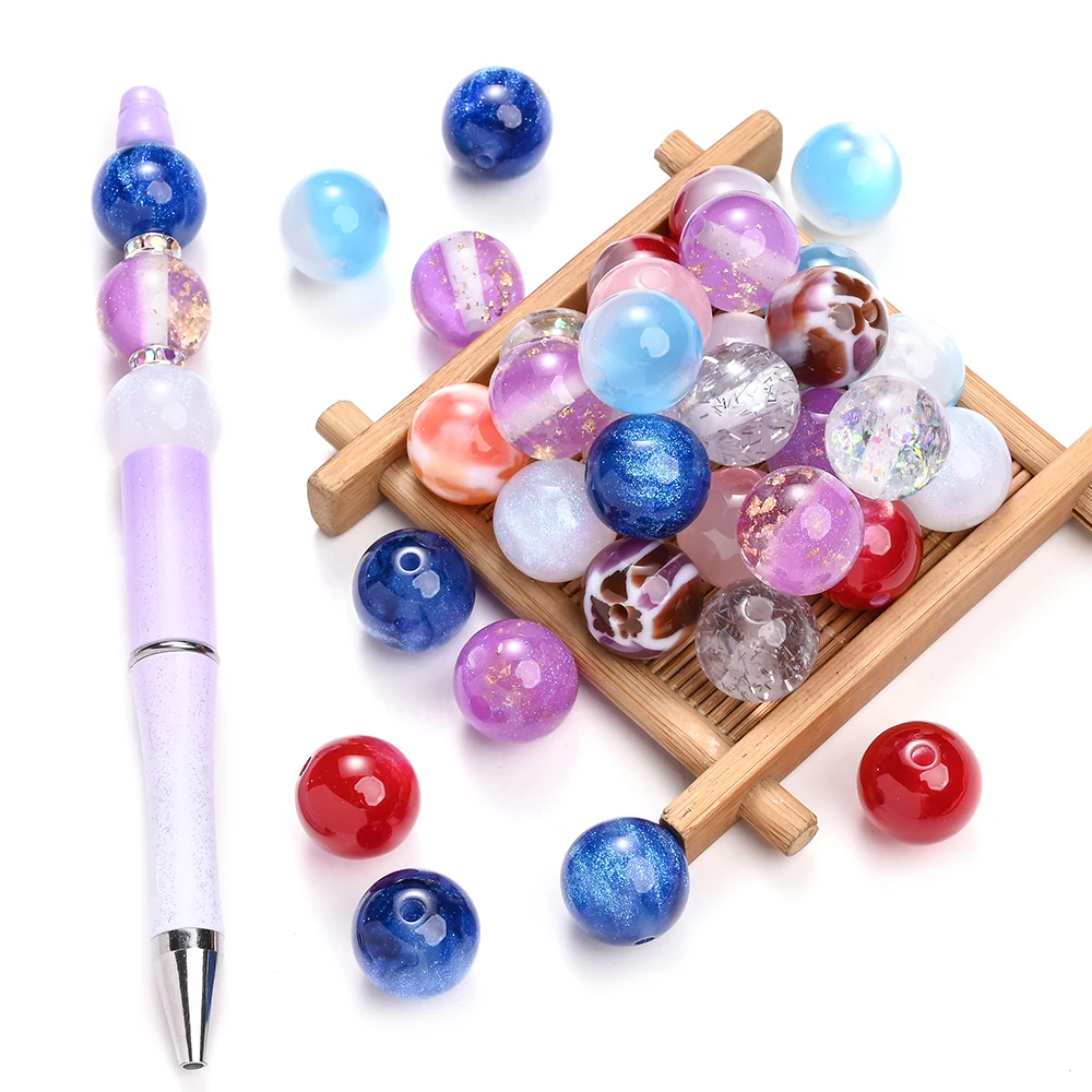 10Pcs 16mm Resin Colorful Round Beads Starry Sky Pattern Loose Spacer Beads For DIY Necklace Bracelet Earrings Jewelry Making image 3