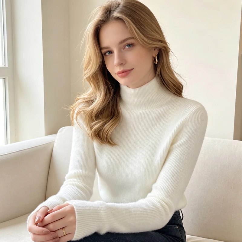 2026 New Classic Half High Neck Knit Sweater Thick Warm Fleece Lined Pullover Top Winter Base Layer Fashionable Inner Wear
