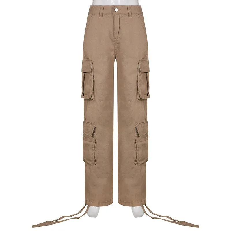 Autumn and Winter New Women's Tooling Straight Trousers High Waist Loose Wide Legs Retro Jeans