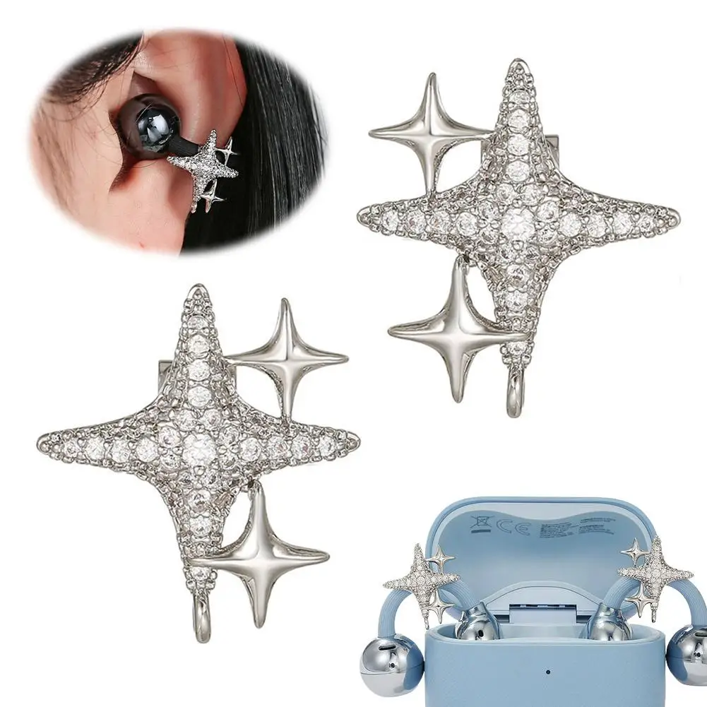 Stern-Ohrclip-Dekoration, Diamant-Schnalle, Zirkon-Kopfhörer-Accessoires für Bluetooth-Kopfhörer, modischer dekorativer Verschluss