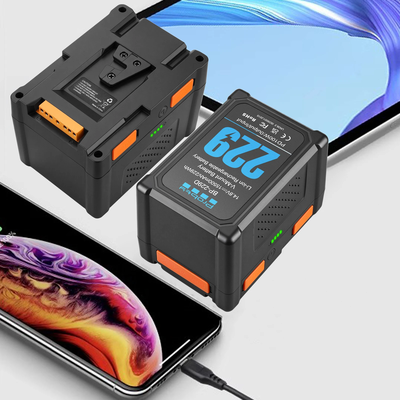 NEW V Mount Battery BP-229 BP-248 V-Mount Battery w PD 100W USB-C Fast Charging for Video Camera Camcorder Broadcast LED Light