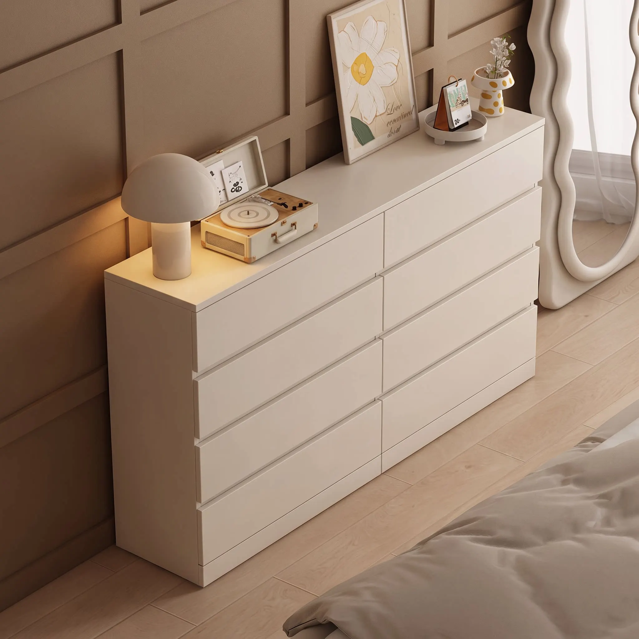 Eight-bucket cabinet integrated against the wall, multi-layer pull-out locker for household bedroom, large-capacity