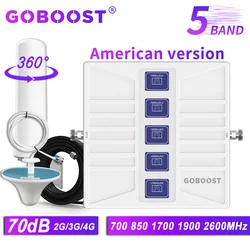 GOBOOST 5 Band Signal Booster CDMA 850 B12 B13 700MHz B2 1900 B4 1700 Cellular 3G 4G Amplifier Indoor Cellphone Signal Repeater