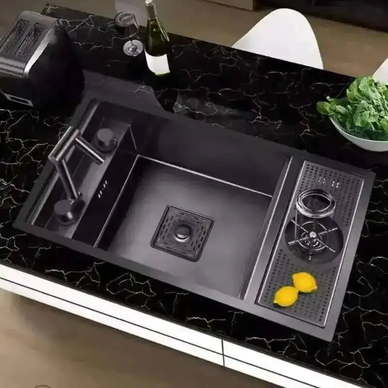 Size 304 Stainless with Steel Kitchen Small Sinks Hidden Bar Nano Black Concealed Single Bowl Cup Washer Sinks Kitchen Fixture Z