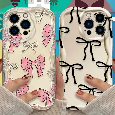 Pink Bowknot Fashion Color Phone Case for iPhone 16 15 14 Plus 13 12 11 Pro Max XS X XR 8 7 6 Plus SE Soft Silicone Cases Cover